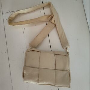 Women's Cream Beige Puffer Basketweave Crossbody Bag